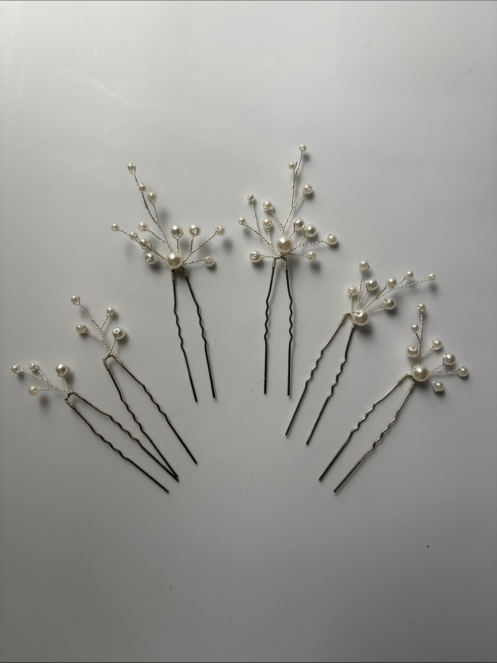 Pearl and silver decorative hair pins